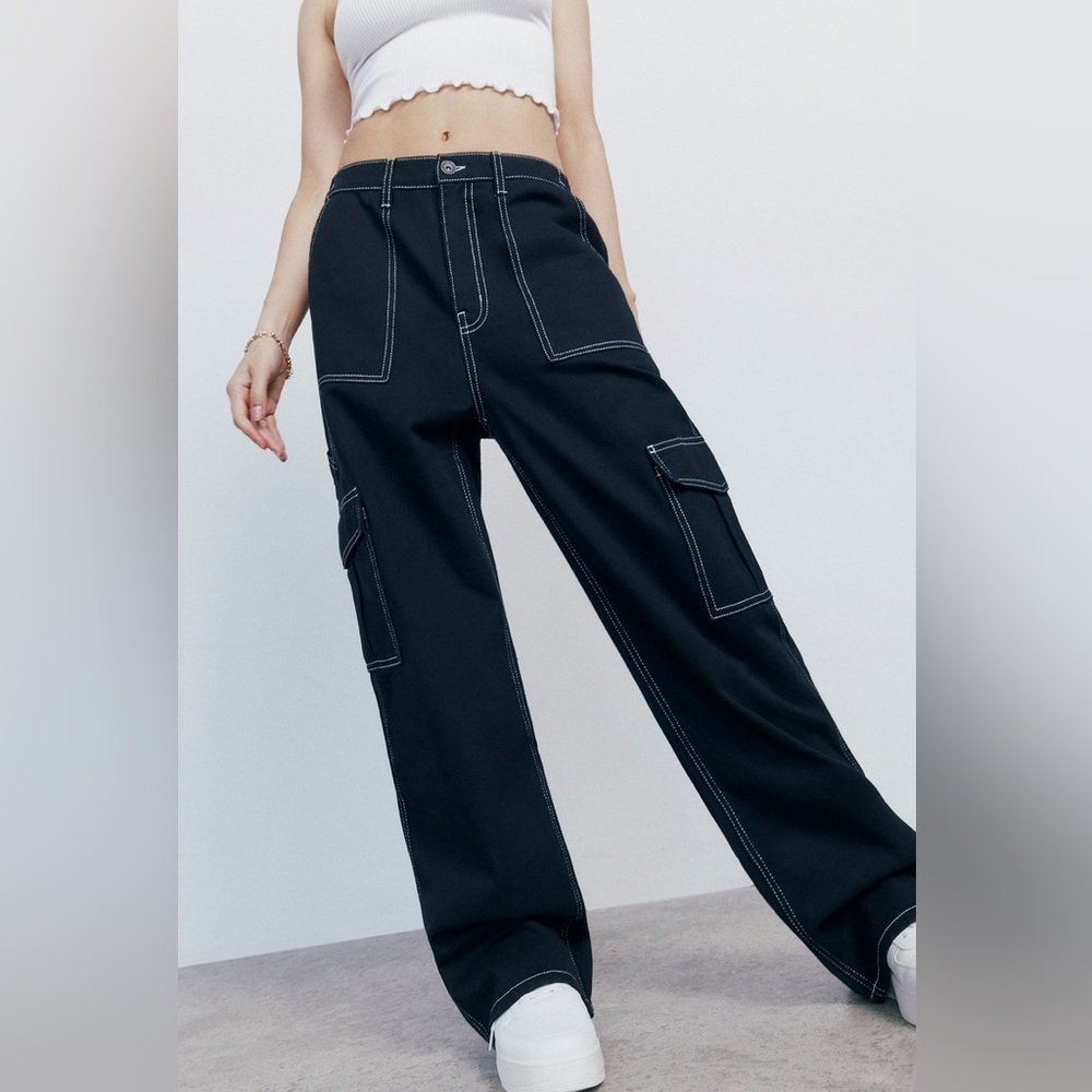 Ardene Cargo Utility Denim Wide Leg High Waist 90s Skater Jeans Size Small - Picture 14 of 14